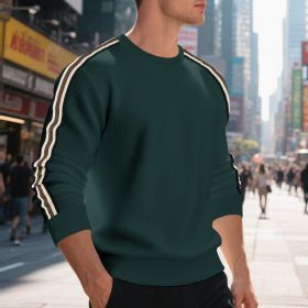 Casual Men's Loose Round Neck Sweater Thin (Option: Dark Green-XL)