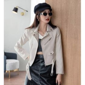 Women's Fashionable Leather Jacket Slim-Fit Coat (Option: White-2XL)