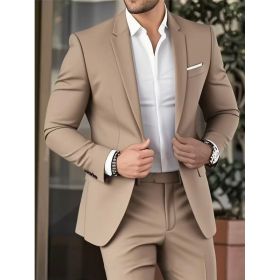 Elegant Banquet Gown Slim-Fit Fashionable Suit And Trousers For Men (Option: Khaki-4XL)