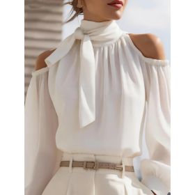 Womens Stand-collar Off-shoulder Top With Puff Sleeves (Option: White-2XL)