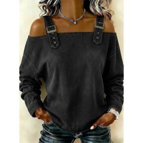 Halter-neck Off-shoulder Long-sleeve Top (Option: Black-L)