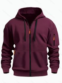 Zipper Hooded Sweatshirt Men's Sports Casual Cardigan Coat (Option: Wine Red-L)