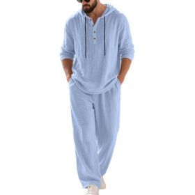 Men's Casual Home Wear Set Long Sleeve Pants With Hood (Option: Light Blue-3XL)