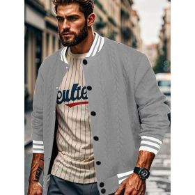 Jacquard Button Design Trendy Fashion Solid Color Men's Cardigan Baseball Jacket (Option: Gray-XL)