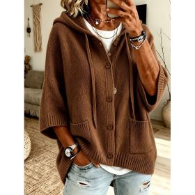 Womens Knitted Hooded Coat With Buttons (Option: Brown-M)