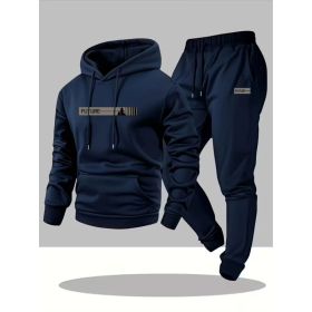 Women's Loose-fit Hoodie Jacket With Long Sleeves And Matching Pants (Option: Navy Blue 11-M)