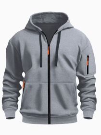 Zipper Hooded Sweatshirt Men's Sports Casual Cardigan Coat (Option: Light Gray-L)