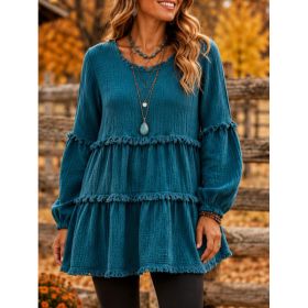 Womens Casual Top With Long Sleeves And Panel Design (Option: Green-L)