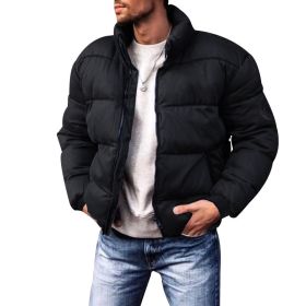 Coat Stand-up Collar Downcotton-padded Jacket Thickened Men's Cotton Jacket (Option: Black-XXXXL)