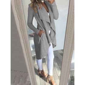 Women's Plus Size Solid Color Polo Collar Slim Fit Long Trench Coat (Option: Gray-5XL)