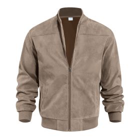 Men's Suede Solid Color Casual Retro Jacket (Option: Brown-XXXL)