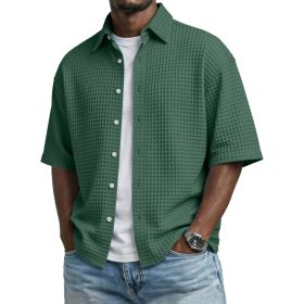 Men's Solid-Colored Waffle-Weave T-Shirt With Lapel Collar (Option: Army Green-M)