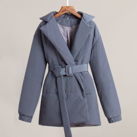 New Thickened Slimming Cinched Cotton-padded Coat Solid Color Belt Cotton Coat Jacket (Option: Gray-L)