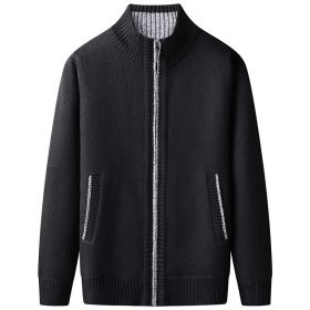 Men's Solid Color Stand Collar Cardigan Sweaters Coat (Option: Black-XL)
