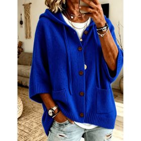 Womens Knitted Hooded Coat With Buttons (Option: Sapphire Blue-M)