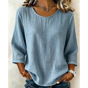 Womens Casual Solid-Color Crew-Neck T-Shirt (Option: Blue-L)