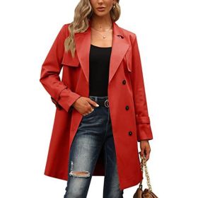 European And American Autumn Women's Double Breasted Fashion Casual Trench Coat (Option: Red-L)