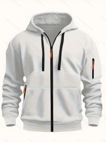 Zipper Hooded Sweatshirt Men's Sports Casual Cardigan Coat (Option: White-L)