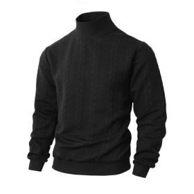 Knitted Solid Color Men's Fashion Jacquard High Collar Warm Sweater (Option: Black-XL)
