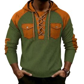 Mens Waffle-Weave Hooded Long-Sleeve Sweatshirt (Option: Army Green-3XL)