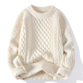 Autumn And Winter New Men's Twist Sweater Casual Round Neck Pullover Top (Option: B046 Apricot White-XL)