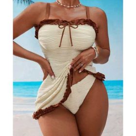 Feminine Fashionable Striped Swimsuit Set (Option: Milky White-L)