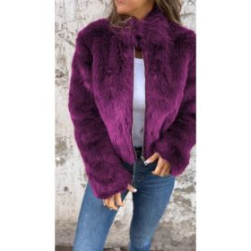 Fashion Stand Collar Plush Jacket Winter Casual Turtleneck Zipper Coat Fleece Tops Women's Clothing (Option: Purple-L)