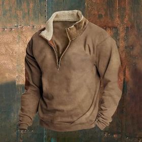 Retro Patchwork Half Cardigan Men's Long-sleeved Sweater (Option: Khaki-2XL)