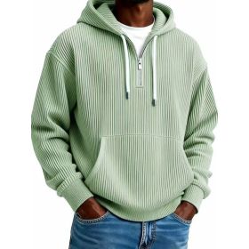 Men's Solid-Colored Corduroy Long-Sleeve Hoodie For Sports And Casual Wear (Option: Gray Green-2XL)