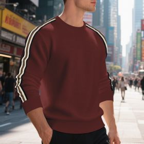 Casual Men's Loose Round Neck Sweater Thin (Option: Purplish Red-XL)