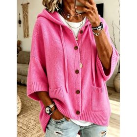 Womens Knitted Hooded Coat With Buttons (Option: Pink-2xl)
