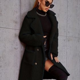 Loose-fitting Fleece-lined And Thick Mid-length Coat (Option: Black-XXL)