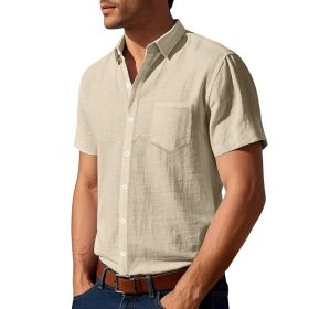 Solid Color Linen Shirt Short Sleeve Men (Option: Khaki-M)