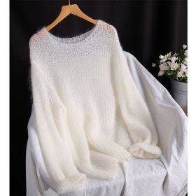 Hollow-out Pullover Knit Top Thin Blouse-style Top (Option: White-L)