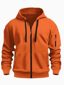 Zipper Hooded Sweatshirt Men's Sports Casual Cardigan Coat (Option: Orange-L)
