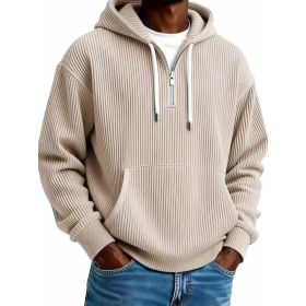Men's Solid-Colored Corduroy Long-Sleeve Hoodie For Sports And Casual Wear (Option: Khaki-L)