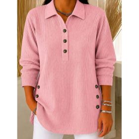 Womens Striped Button-up Sweatshirt Long-sleeve Casual Top (Option: Pink-XL)