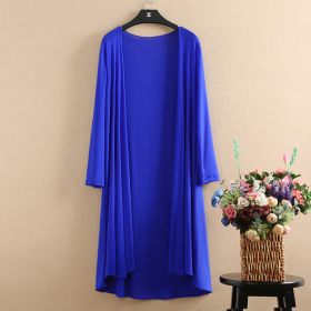 Womens Summer Ultra-Thin Mesh Chiffon Cardigan Mid-Length Plus-Size Cape Jacket (Option: Sapphire Blue-5XL)