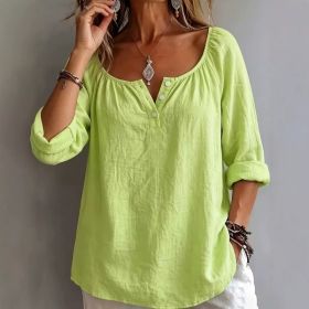 Casual V-neck Long-sleeve Pullover Womens T-shirt In Solid Colors And Multiple Shades (Option: Fluorescent Green-2XL)