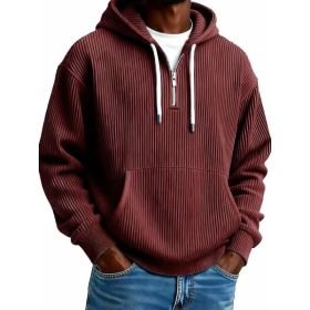 Men's Solid-Colored Corduroy Long-Sleeve Hoodie For Sports And Casual Wear (Option: Wine Red-L)