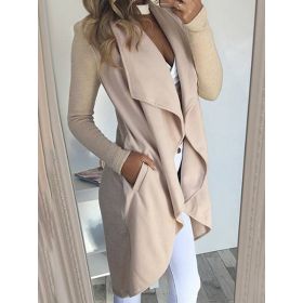 Women's Plus Size Solid Color Polo Collar Slim Fit Long Trench Coat (Option: Beige-L)