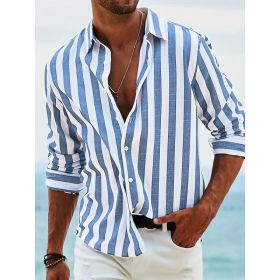 Striped Print Shirt Casual Loose Long-sleeved Shirt Men's Clothing (Option: HDCS05 Blue-XS)