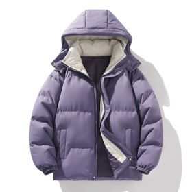 Coat Down Cotton Short Fake Two-piece Hooded Couple Wear Thickened (Option: Purple-3XL)