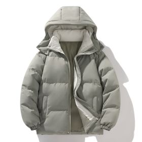 Coat Down Cotton Short Fake Two-piece Hooded Couple Wear Thickened (Option: Gray Green-S)