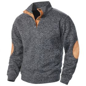 Men's Stand Collar Knitted Joint Stitching Casual Jacquard Cardigan Sweater (Option: Black And Gray-2XL)