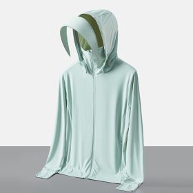 Ice Silk Big Brim Detachable Face Cover Ultraviolet-proof Sun-protective Clothing (Option: Women's Freezing Green-M)