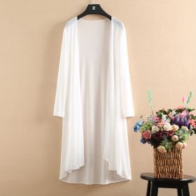 Womens Summer Ultra-Thin Mesh Chiffon Cardigan Mid-Length Plus-Size Cape Jacket (Option: Pure White-5XL)