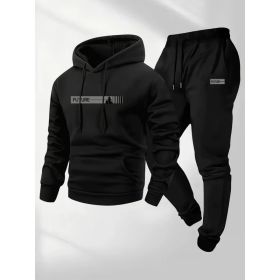 Women's Loose-fit Hoodie Jacket With Long Sleeves And Matching Pants (Option: Black And Black-M)