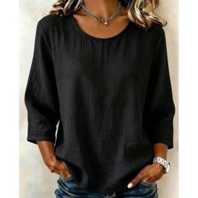 Womens Casual Solid-Color Crew-Neck T-Shirt (Option: Black-4XL)