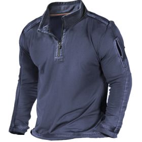 Men's Outdoor Zipper Pocket Long Sleeve Sweater (Option: Dark Blue-XL)